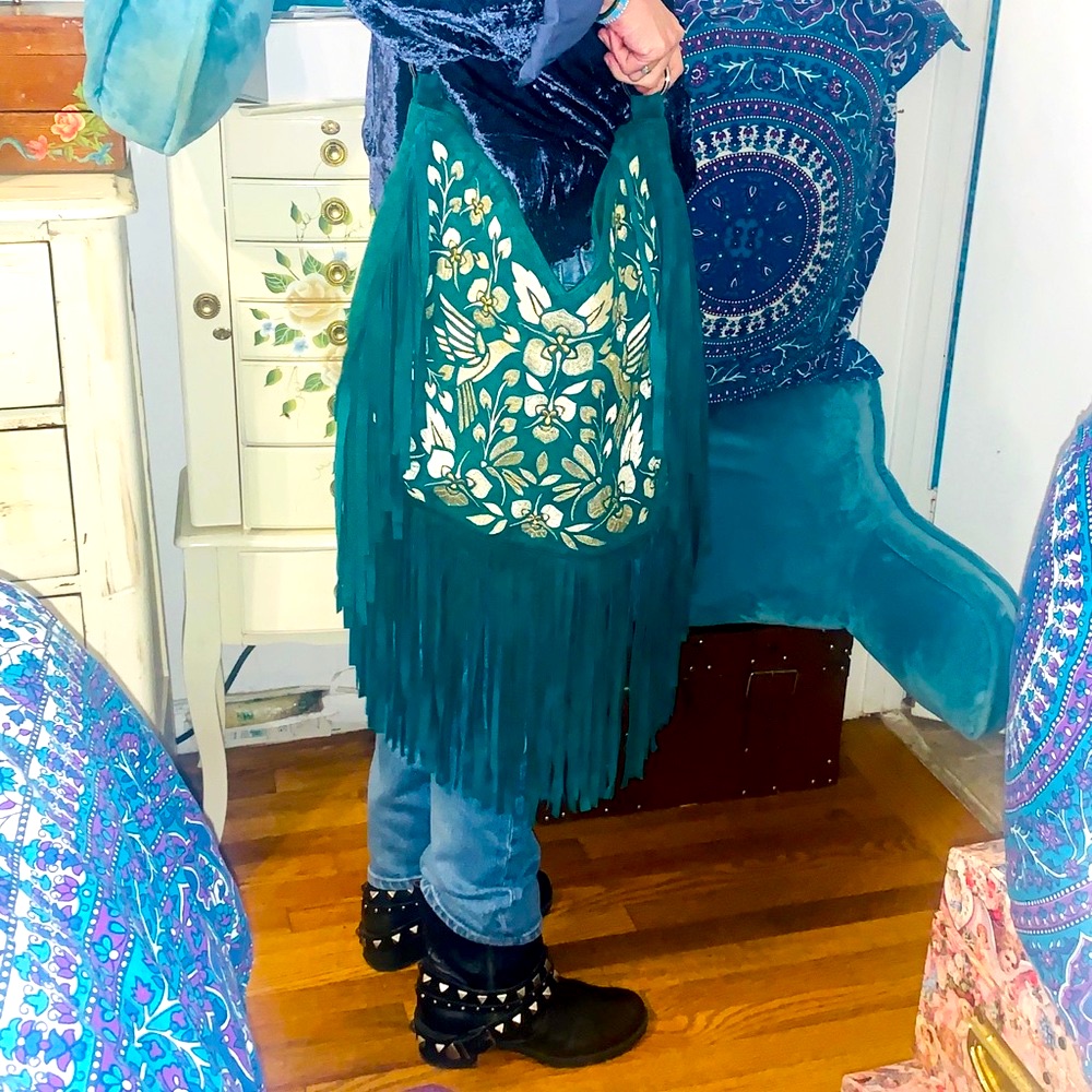 New Huge Embroidered Fringed Boho Bag From Australia - One Of A Kind!!!